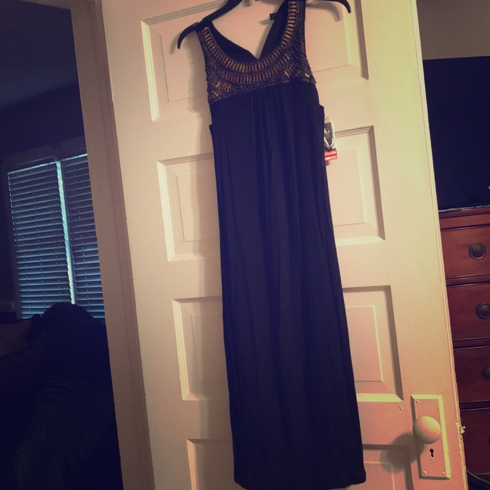 Black over the knee dress with gold sequences